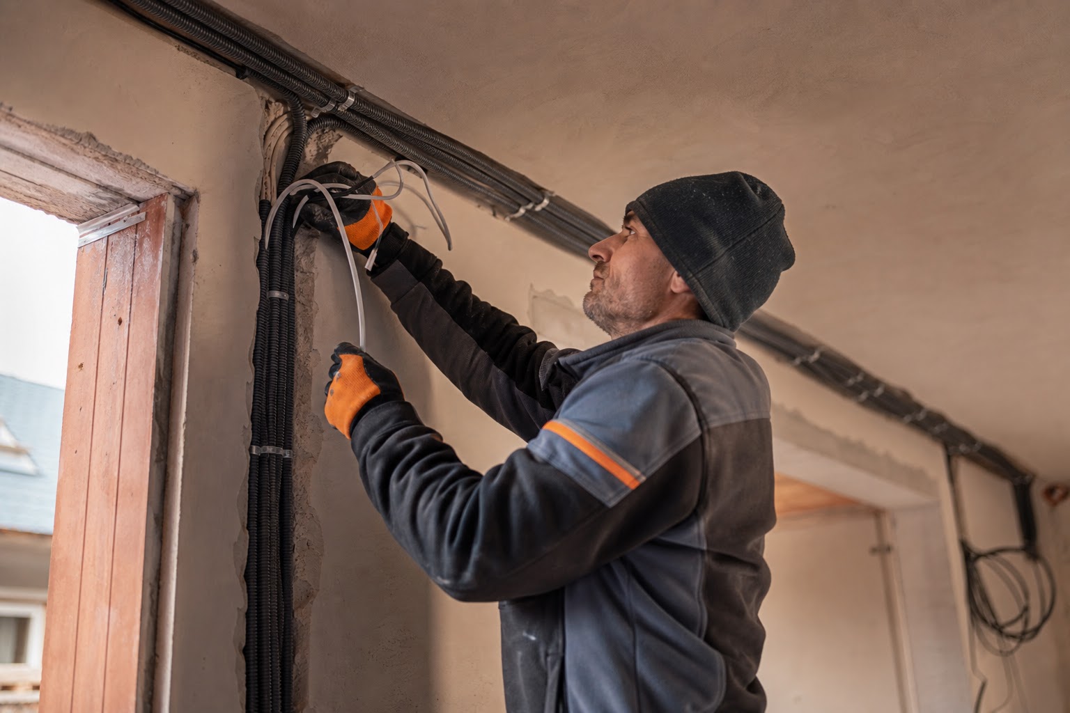 Elektrikár realizuje elektroinštaláciu v rodinnom dome
