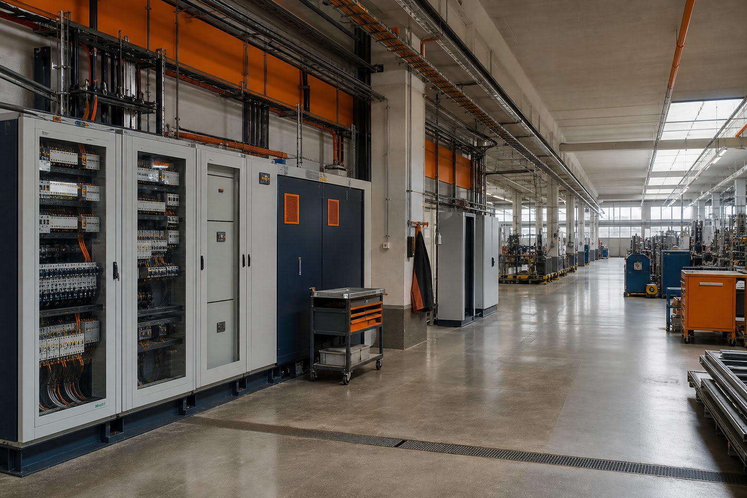Priemyselná hala s dokončenými elektrorozvodmi